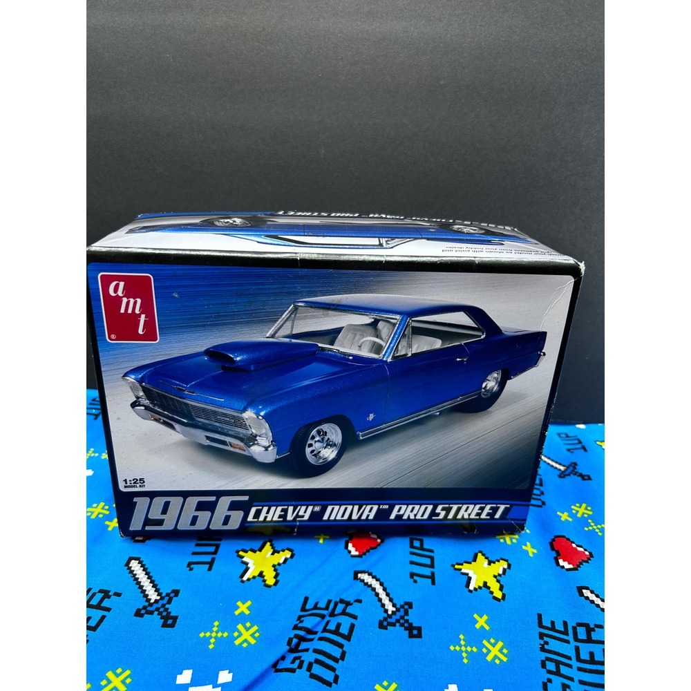 AMT 1966 Chevy Nova Pro Street 1:25 Scale Model Kit AMT636 Chevrolet Blue